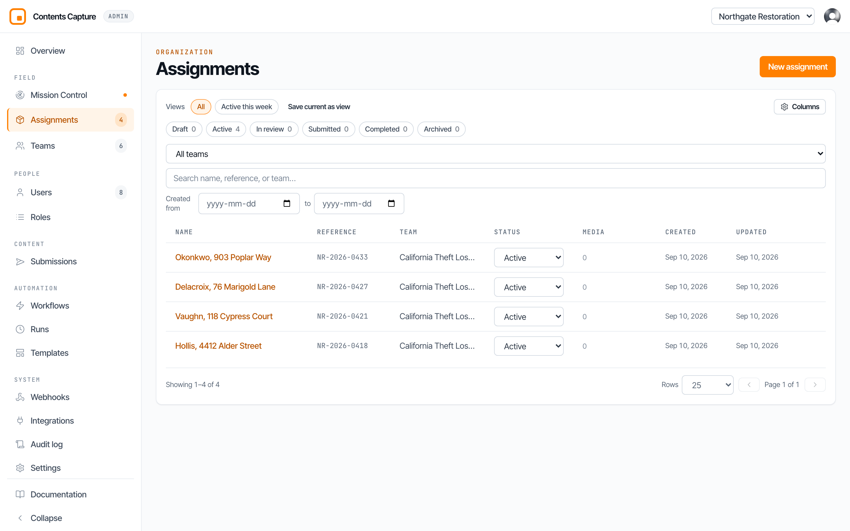 The assignments explorer