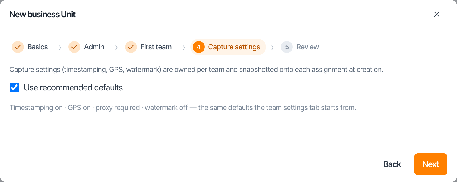 Wizard: capture settings