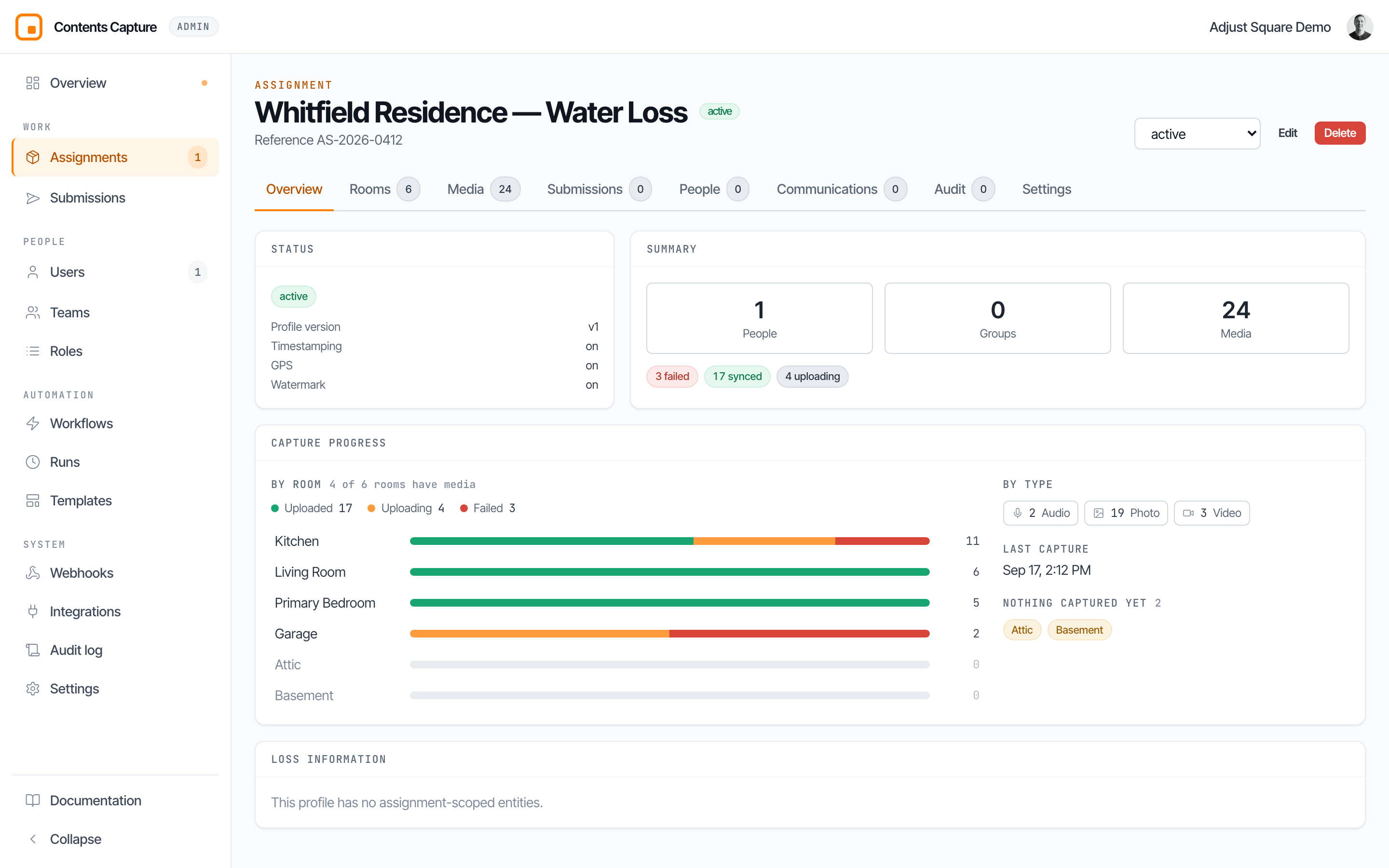 The assignment detail overview