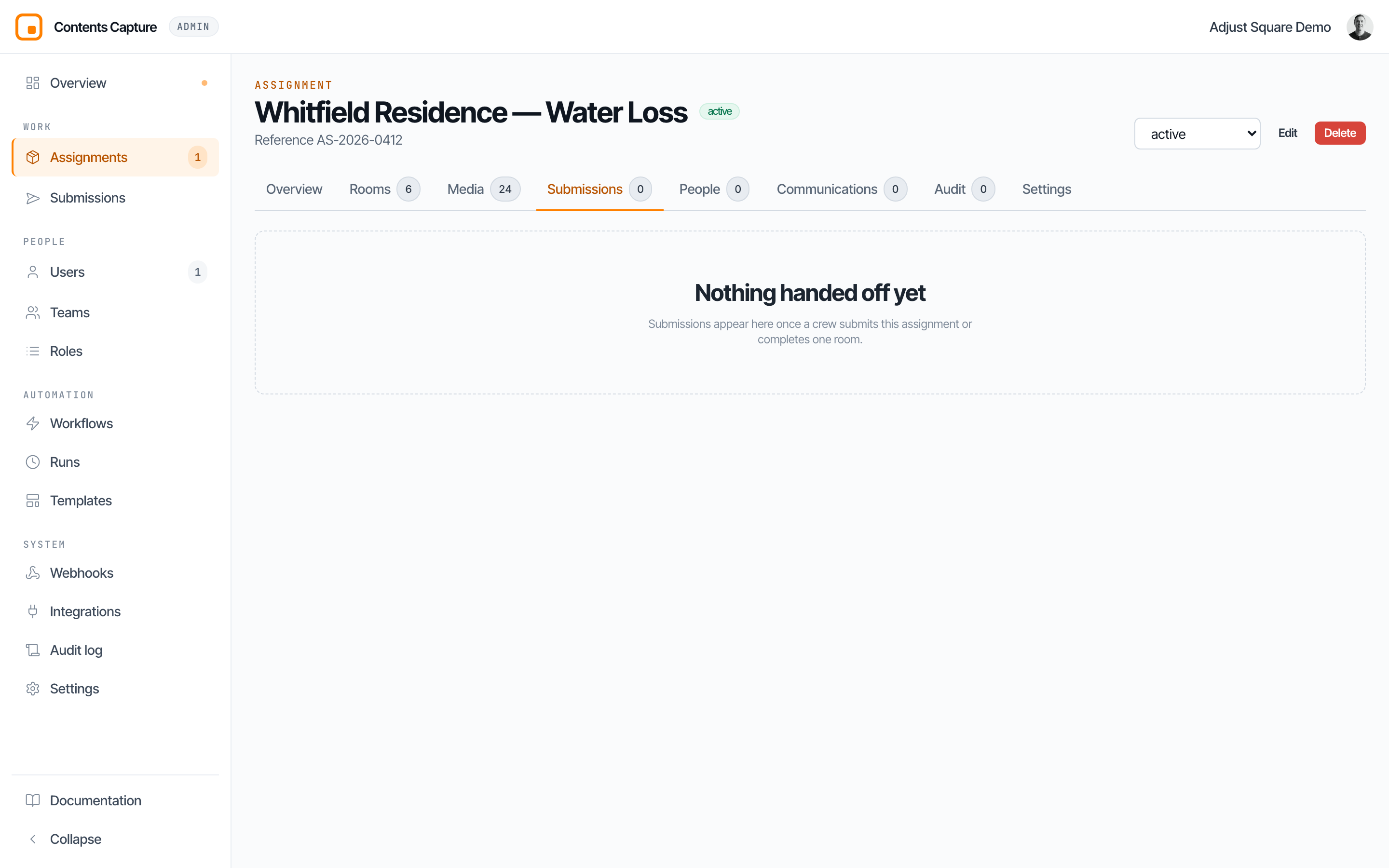 The Submissions tab