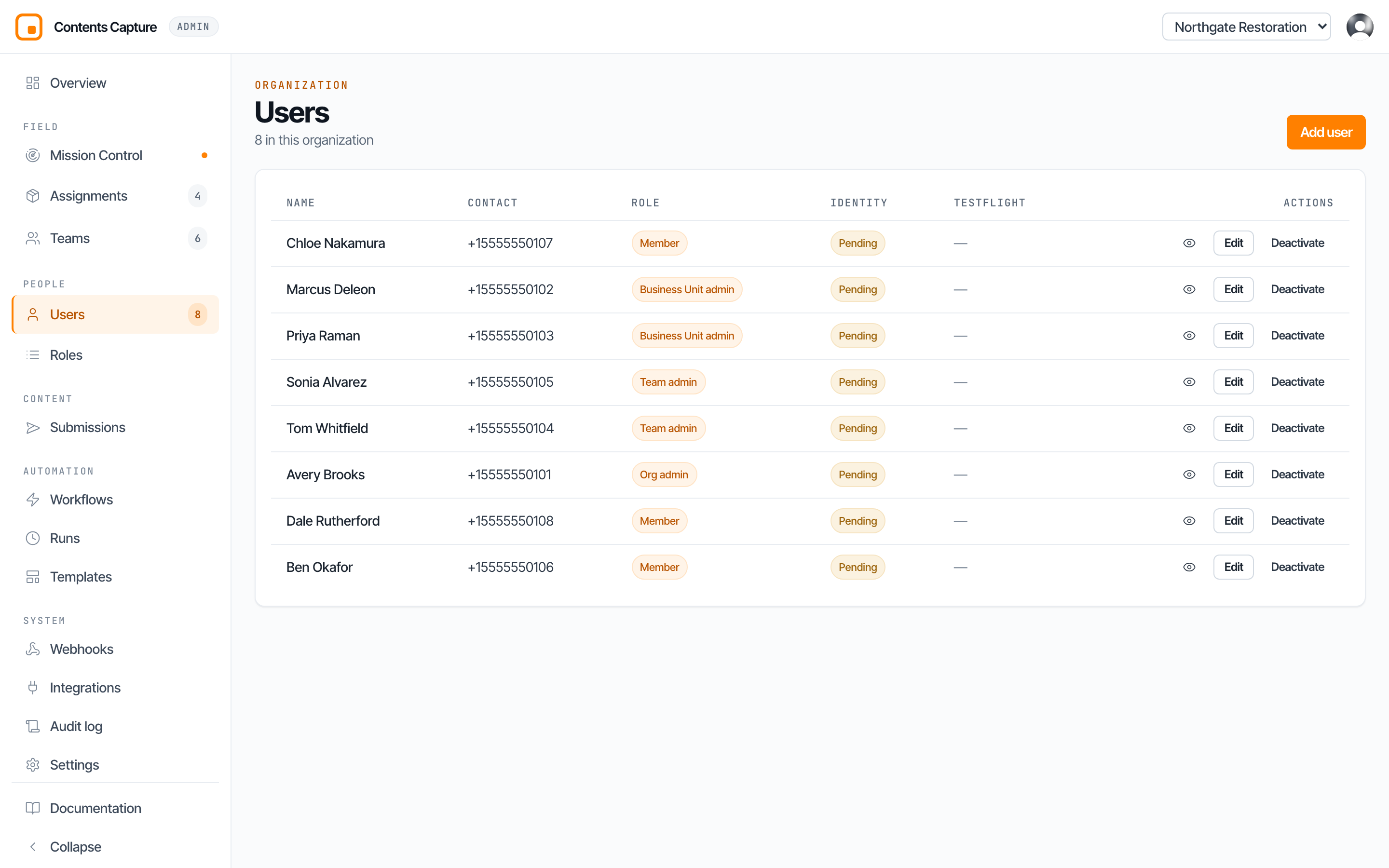 The Users page
