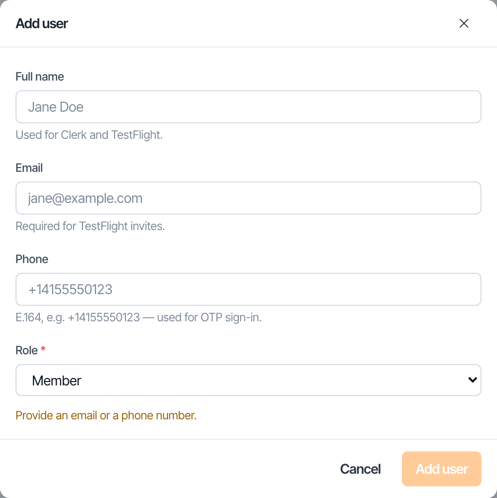 The add-user dialog