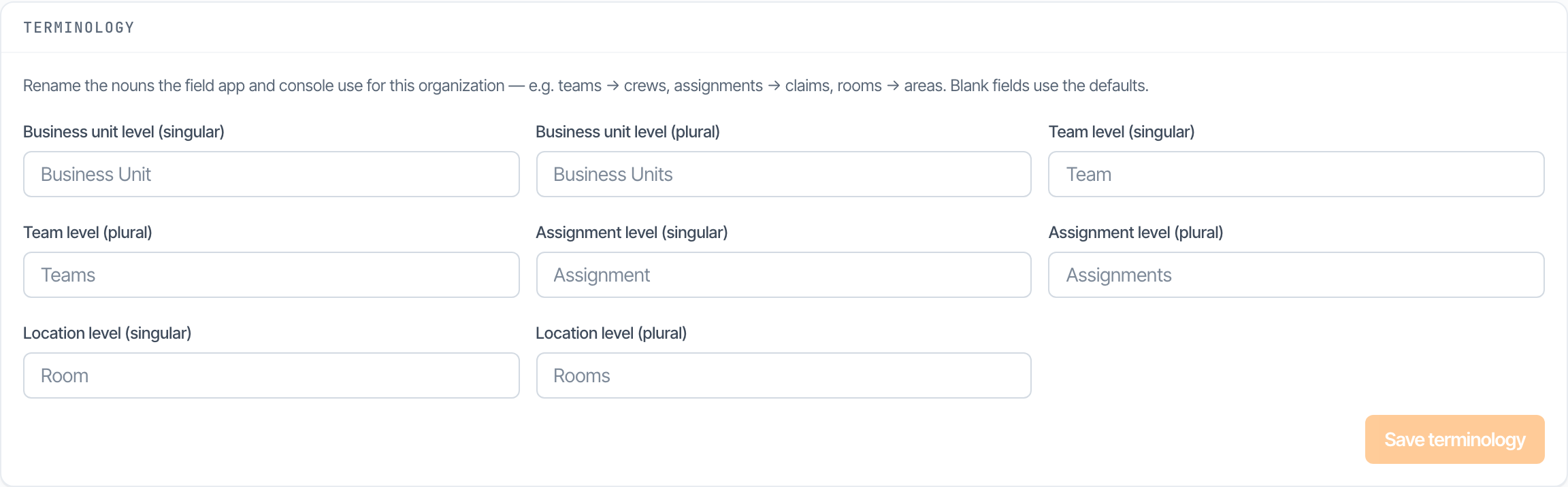 Terminology settings