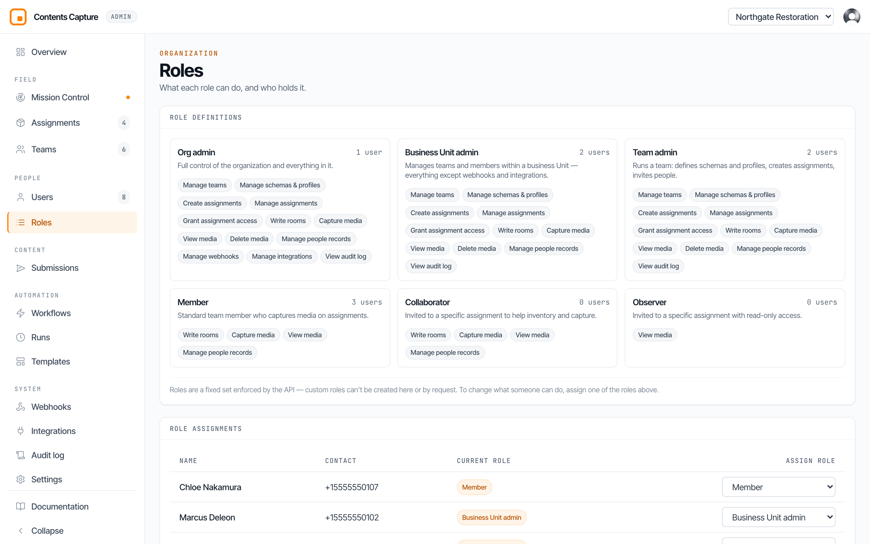 The Roles page