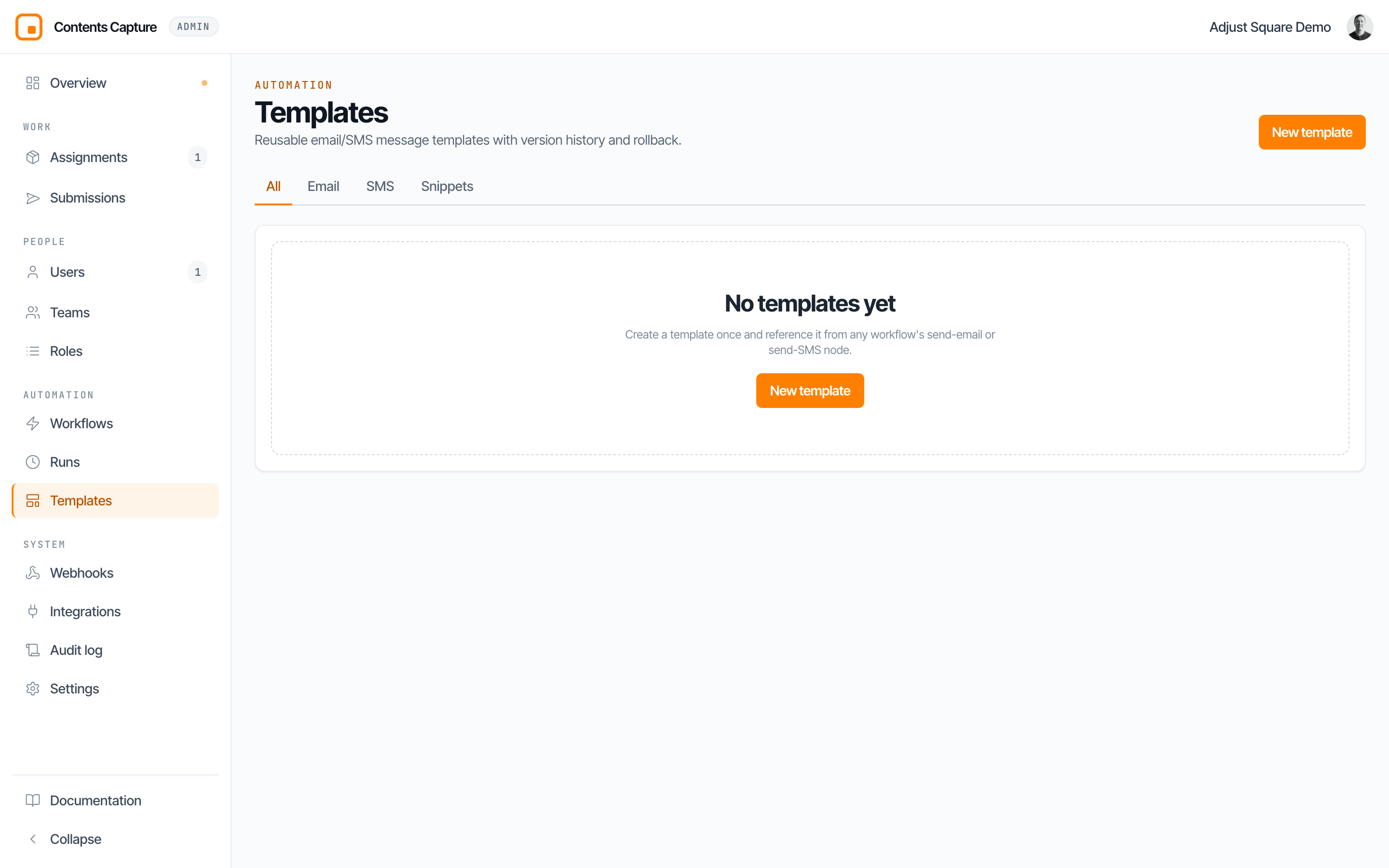 The message templates page