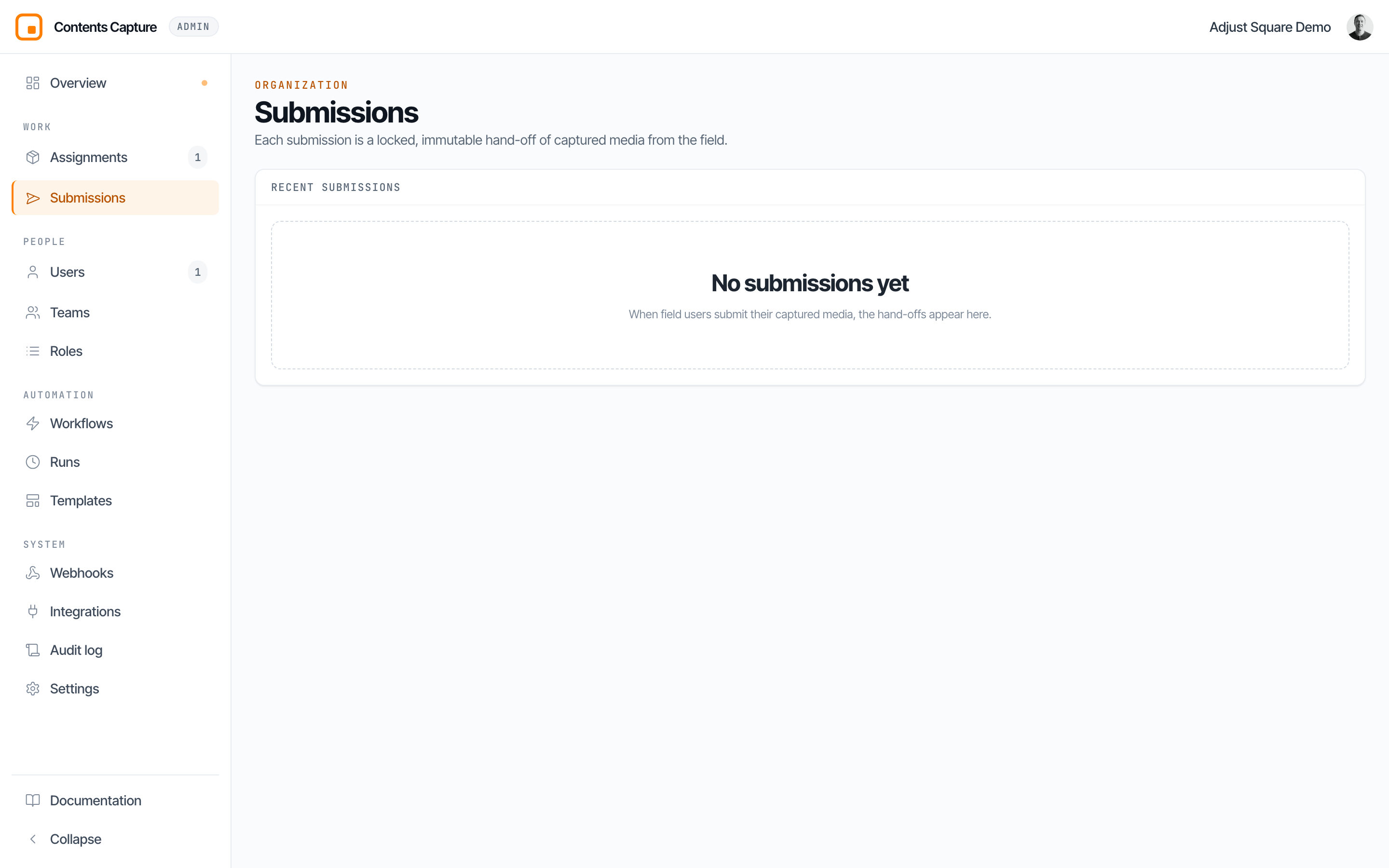 The org-wide Submissions page